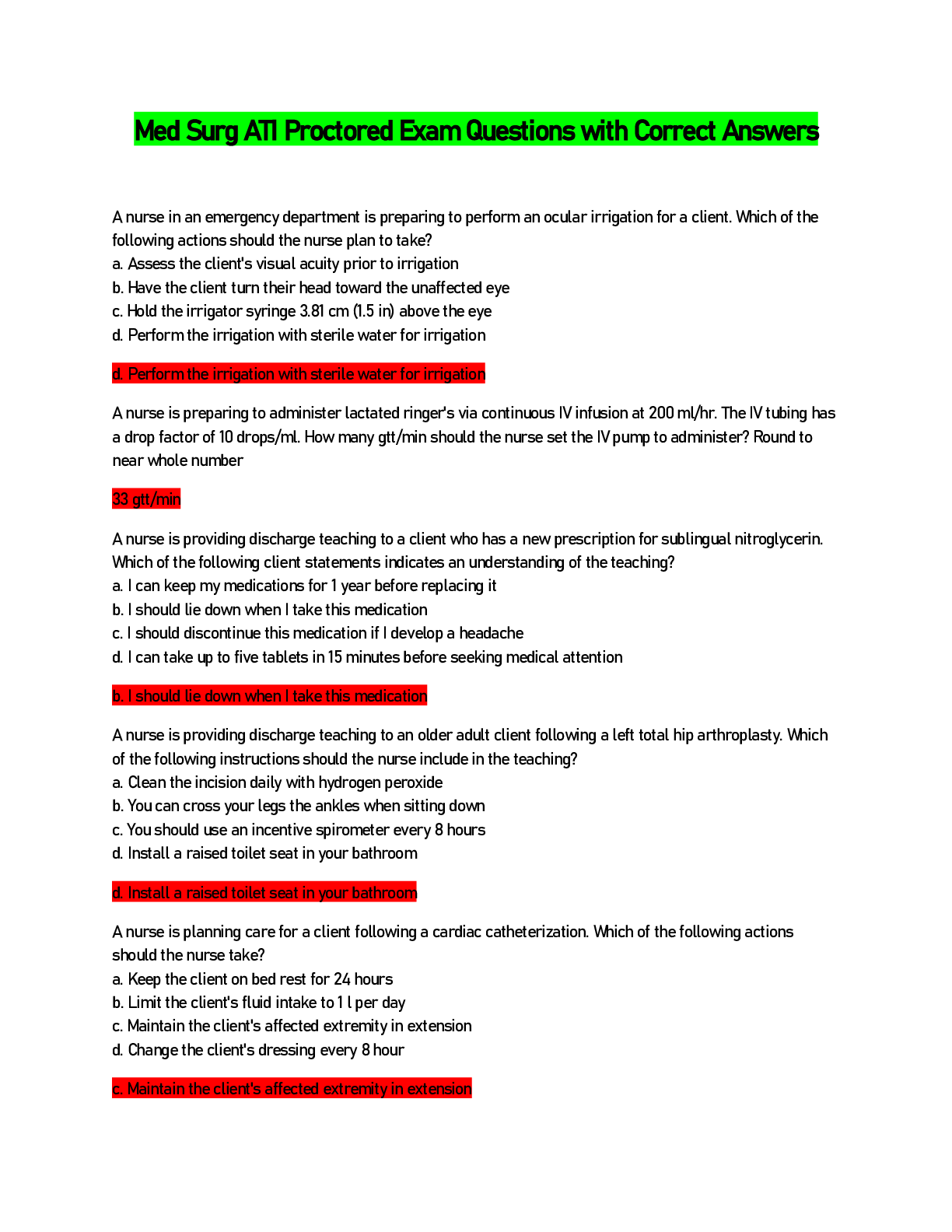 Preview image for Med Surg ATI Proctored Exam Questions with Correct Answers